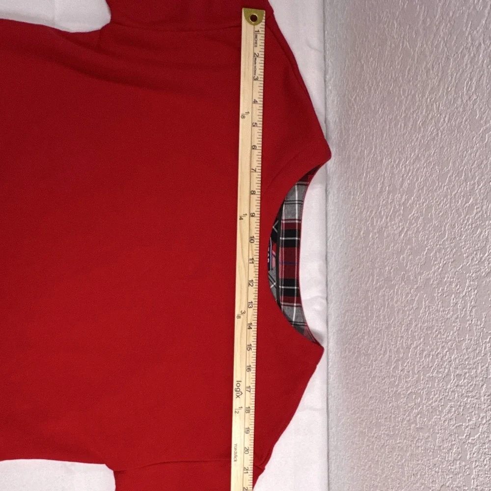 IZOD Women's One Size Red Fleece Plaid Lounge Set Long Sleeve Tie Bow